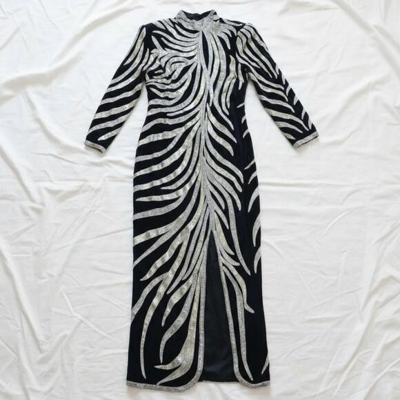 Vintage Dresses & Skirts - Vintage 1980s Black Beaded Silk Long Maxi Evening Gown Womens Medium